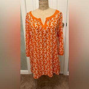 Old Navy Orange and White Woodblock Print Cotton Tunic, Beach Cover-up